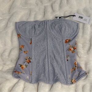 WeWoreWhat Floral Lace Corset Top in Lavender and Orange